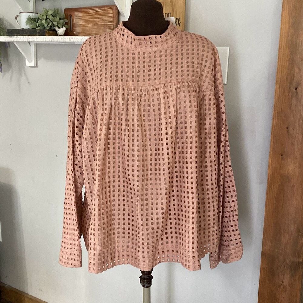 NWT ASOS maternity shirt size 14 blush color long sleeved smocked top mock neck